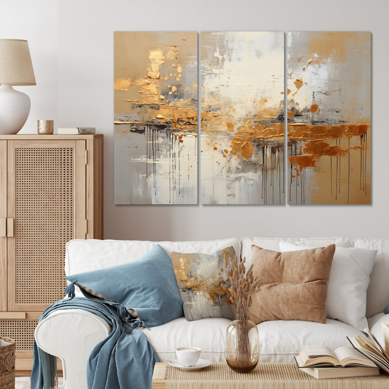Golden Gleam III - ensemble de reproductions d'art mural abstrait, H 40 po x l 60 po x P 1 po