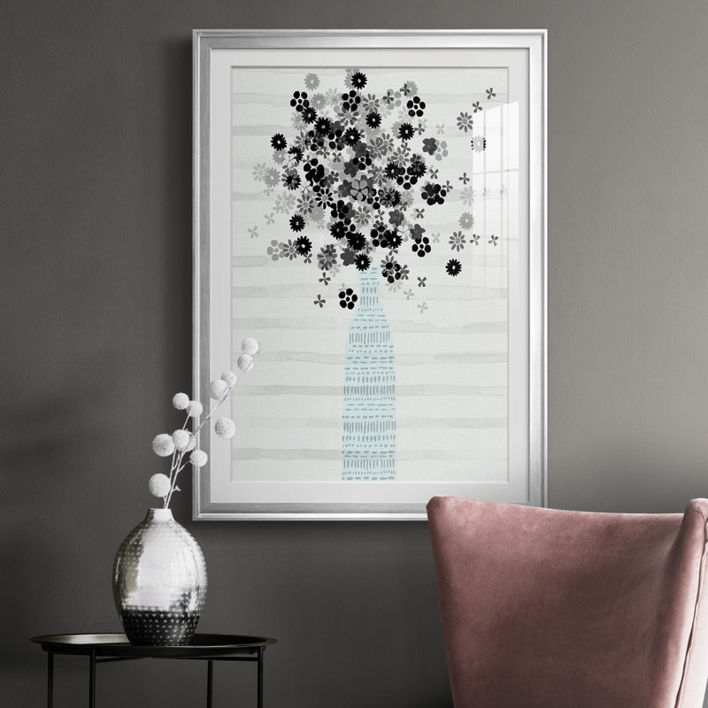 Bouquet de noir et blanc - Cadre photo, reproduction d'art sur papier, Argent, H 26,5 po x l 36,5 po x P 1,5 po