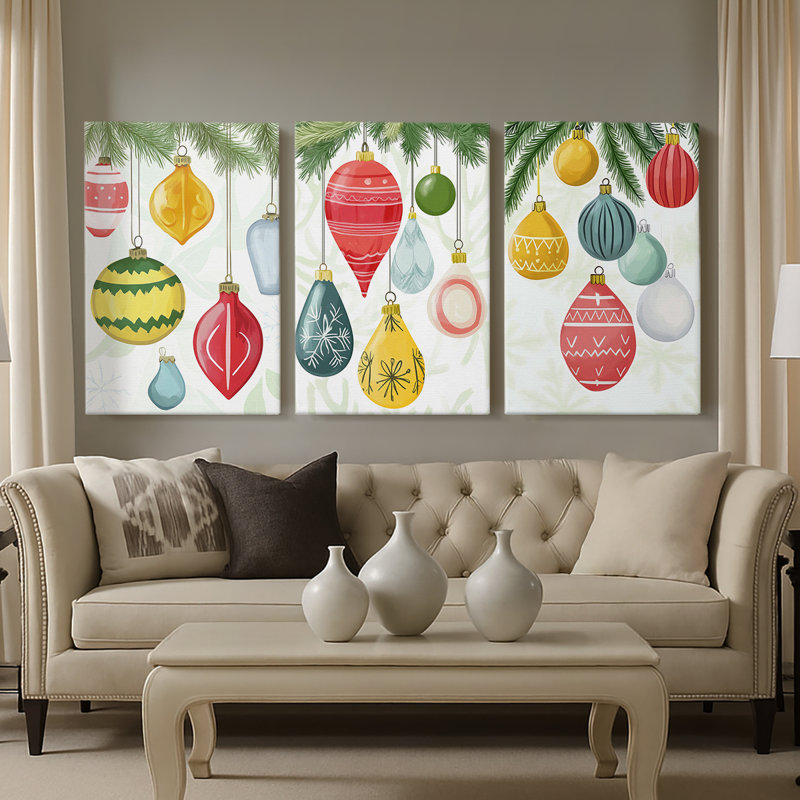 CV de Noël, art sur toile tendue sur mesure - 3 pièces, H 27 po x l 54 po