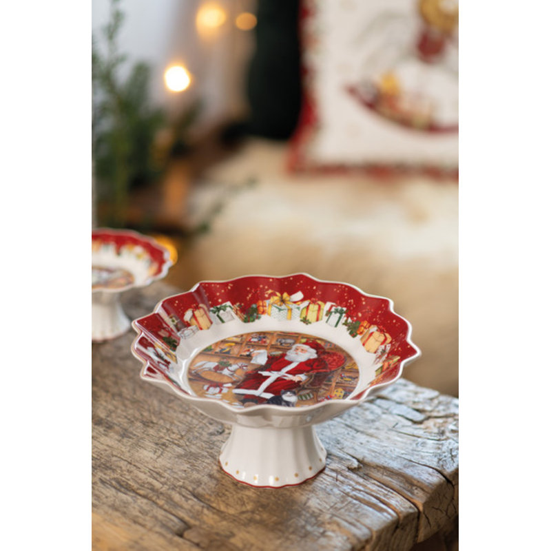 Villeroy & Boch - Toy's Fantasy Footed Bowl Large, Santa Reads Wish Lists,  Premium Porcelain