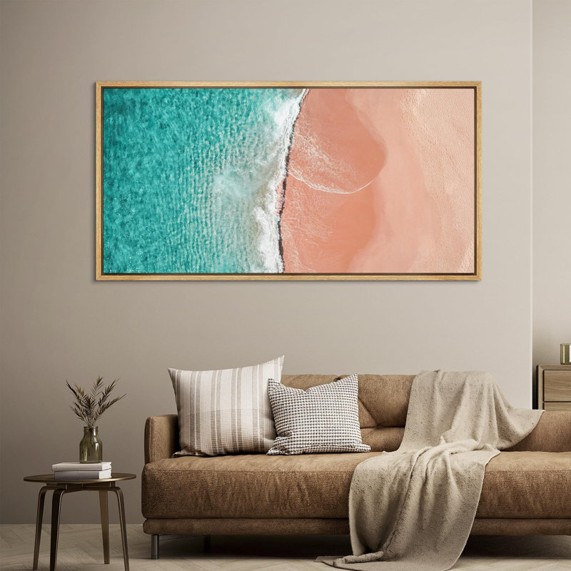 Bord de plage côtier, eau cristalline et rayures de plage de sable, H 20 po x l 60 po, Naturel