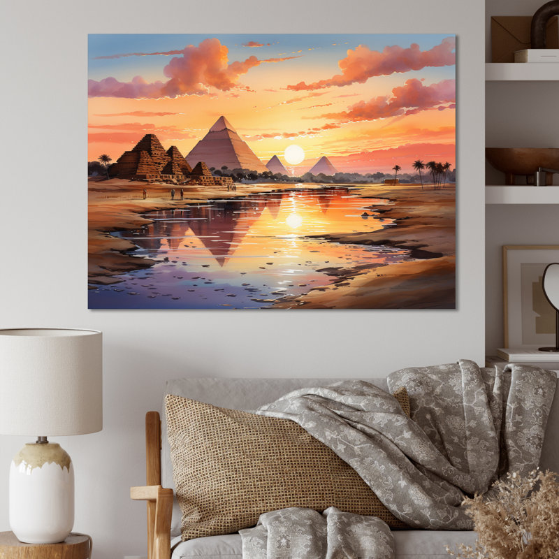 Pyramide égyptienne, «Wonders antique I» - Impressions encadrées d'autres pays, H 16 po x l 32 po x P 1 po, Toile tendue
