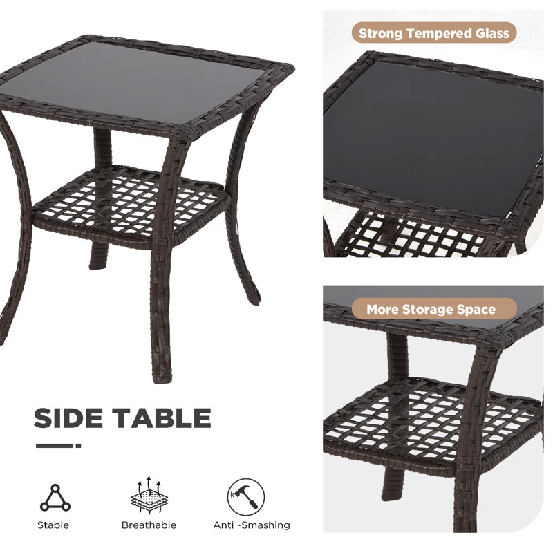 3 Piece Outdoor Swivel Chair Set, Wicker Patio Bistro Set With Thickened 25D Cushions And Glass Coffee Table, Navy Blue
