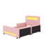 Lit plateforme tapissier avec tiroir, bande lumineuse à DEL et port USB, lit de rangement en tissu PU-480566599-480566596