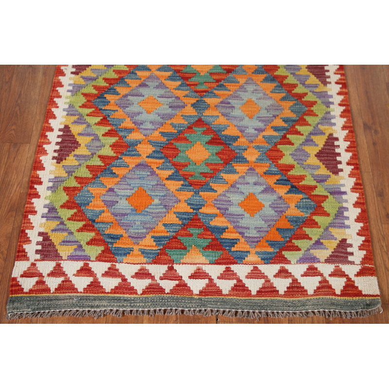 Geometric Wool Kilim Oriental Accent Rug 3x4