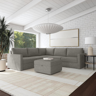 Flex 6 - Piece Upholstered Wide Arm Modular Sectional With Storage Ottoman