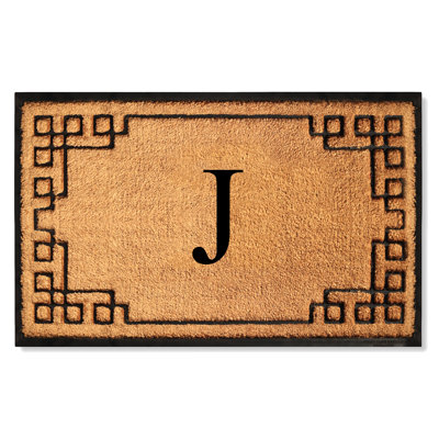 Monogram Natural Coir & Rubber Door Mat with Geometric Border — Heavy-Duty, Dirt-Trapping, Non-Slip Outdoor Entry Mat