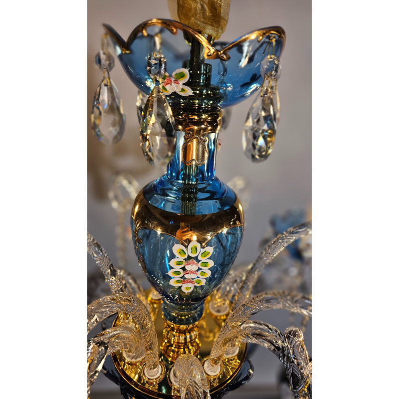 Lustre 6 lumières en cristal bleu romantique français