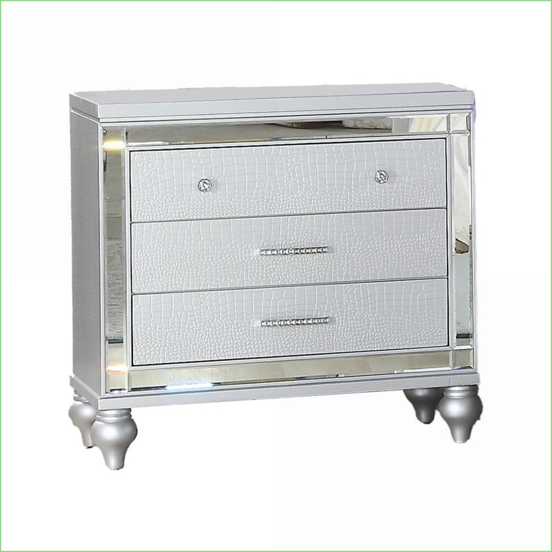 Table de chevet 3 tiroirs Sterling Silver, Argent argent