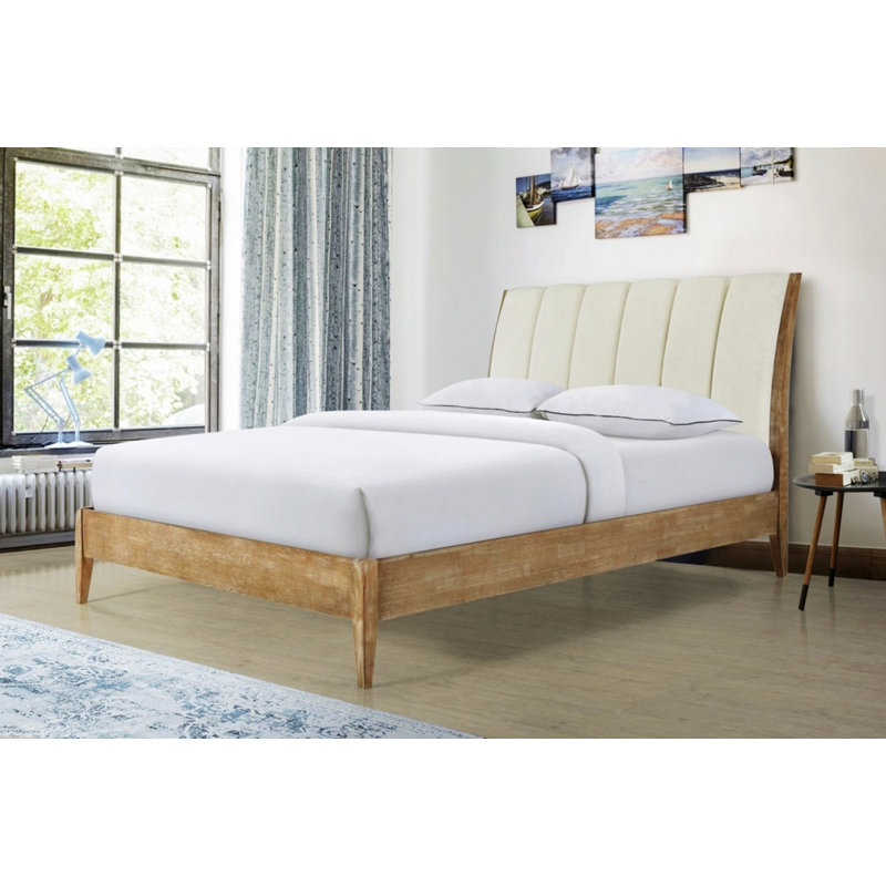 Lit plateforme moderne, cadre de lit de chambre à coucher avec tête de lit tapissier