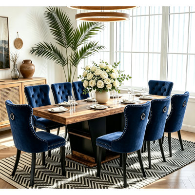 Extendable Dining Table Set, 63"-78.7" Expandable Rustic Kitchen Table with Black Storage Base, Dining Room Table and Tufted Velvet Dining Chairs Set for Home Office