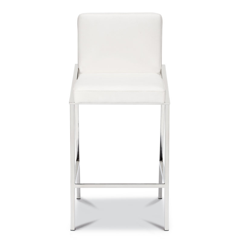 Tabouret de bar Elie, Blanc, Acier inoxydable poli, Tabouret de bar (siège d'une hauteur de 30 po)
