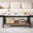 2-Tier Rectangular Coffee Table with Rock Slab Tabletop Open Shelf for Living Room