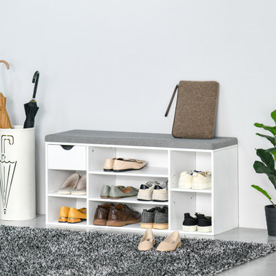 Demonie Shoe Bench, Shoe Rack, Seat Cushion, Storage Cabinet, Drawer, White