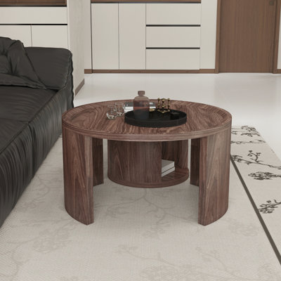 Round Nesting Coffee Table Set of 2, Natural wood color Coffee Table, 31.5" Large & 18" Small Low Tables with Wood Top, Center Table for Living Room,