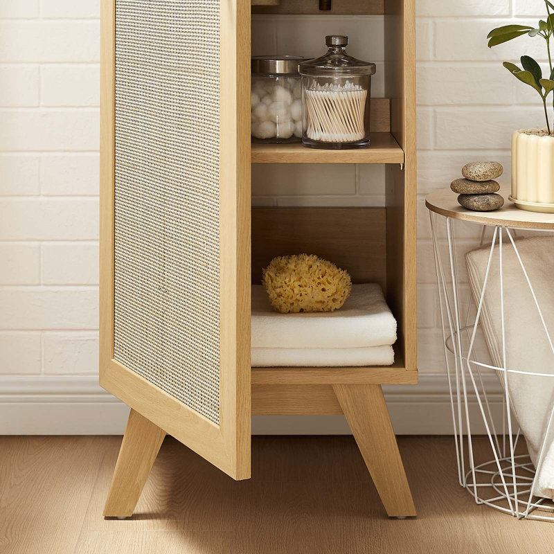 Soma Oak Single Bathroom Vanity with Rattan Door