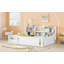 Lit plateforme pleine grandeur en bois avec barrière de sécurité et tablettes de rangement pratiques, cadre de lit pour enfant peu encombrant, blanc-134643911-134643910