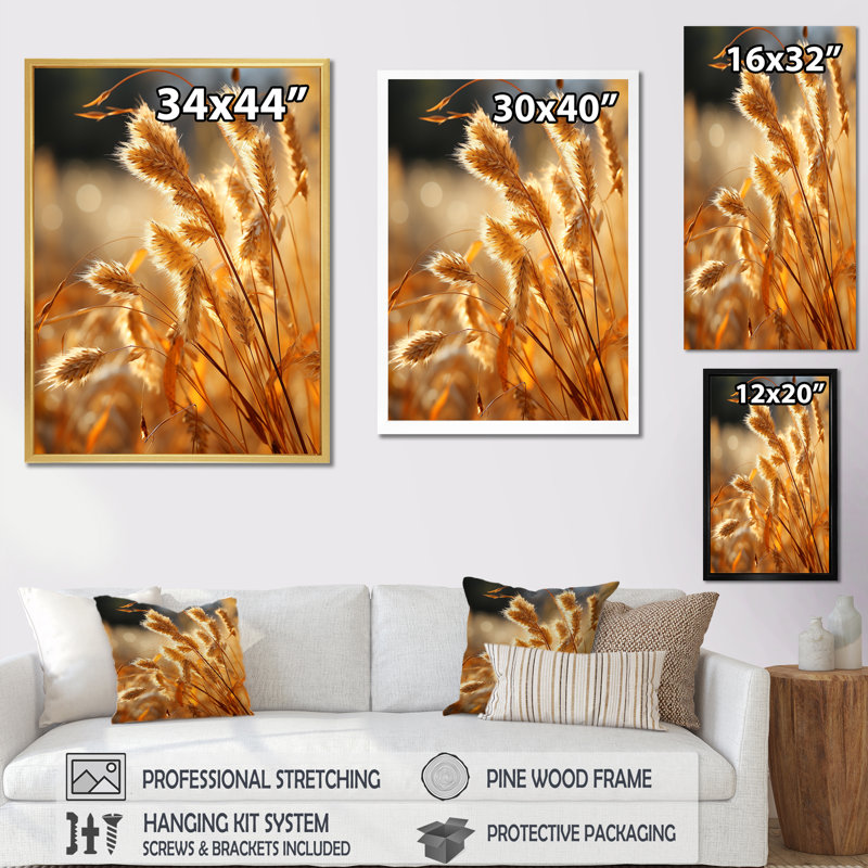 Golden Meadow Grass sur toile, Cadre simple noir, H 40 po x l 30 po x P 1,5 po
