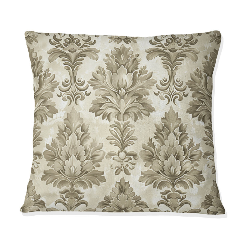 Coussin décoratif ivoire en damas crème - transitionnel, H 18 po x l 18 po