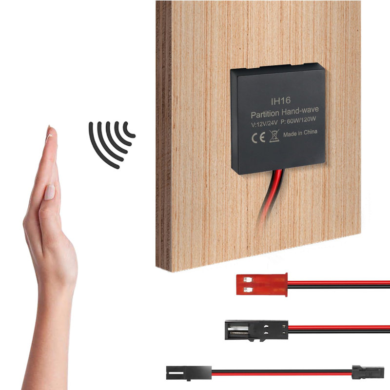 Interrupteur à capteur VST, interrupteur à DEL caché activé à la main pour les lumières de placard, éclairage sous l'armoire, avec connecteurs mâles et femelles 12 V JST (DC 12 / 24V 3A)