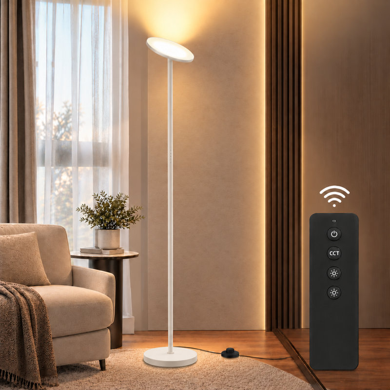 70.16" Torchiere Floor Lamp with Remote Control, White