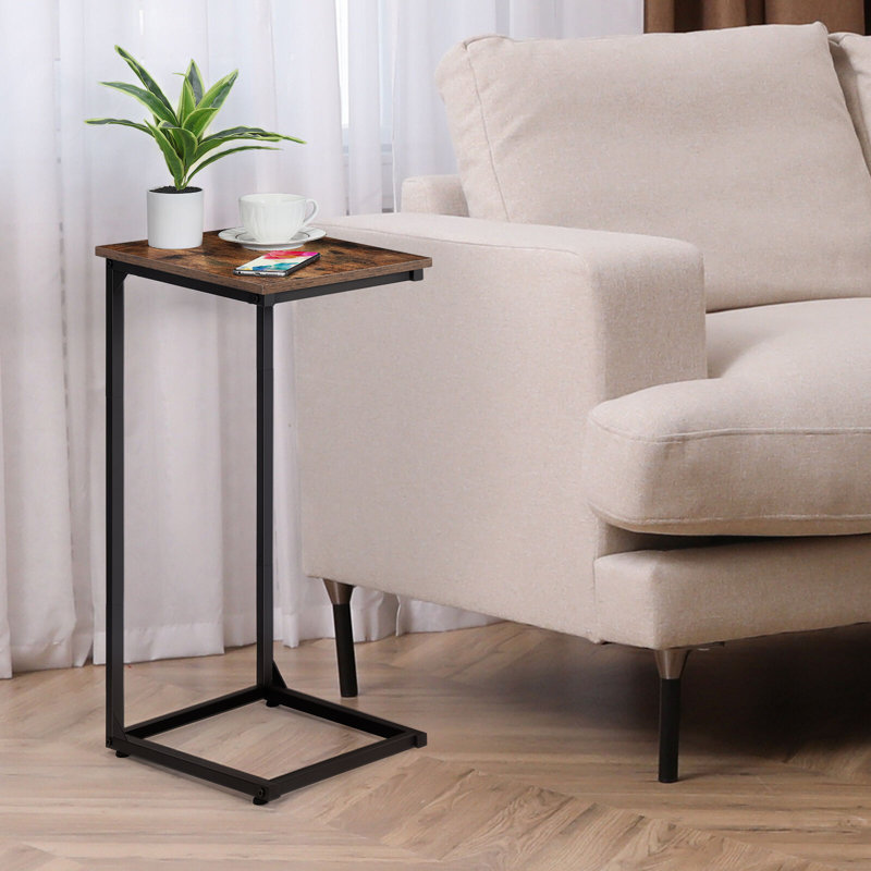 Ensemble de 2 tables de bout en forme de C - Table d'appoint avec structure en métal, plateau télé pour le salon et la chambre à coucher