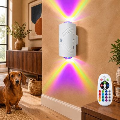 Motion activation controls this rechargeable battery-powered wireless LED wall sconce, while 16-Color remote adjustment, dimming, and a magnetic lamp design support use in hallways, bathrooms, bedrooms, and living rooms.
