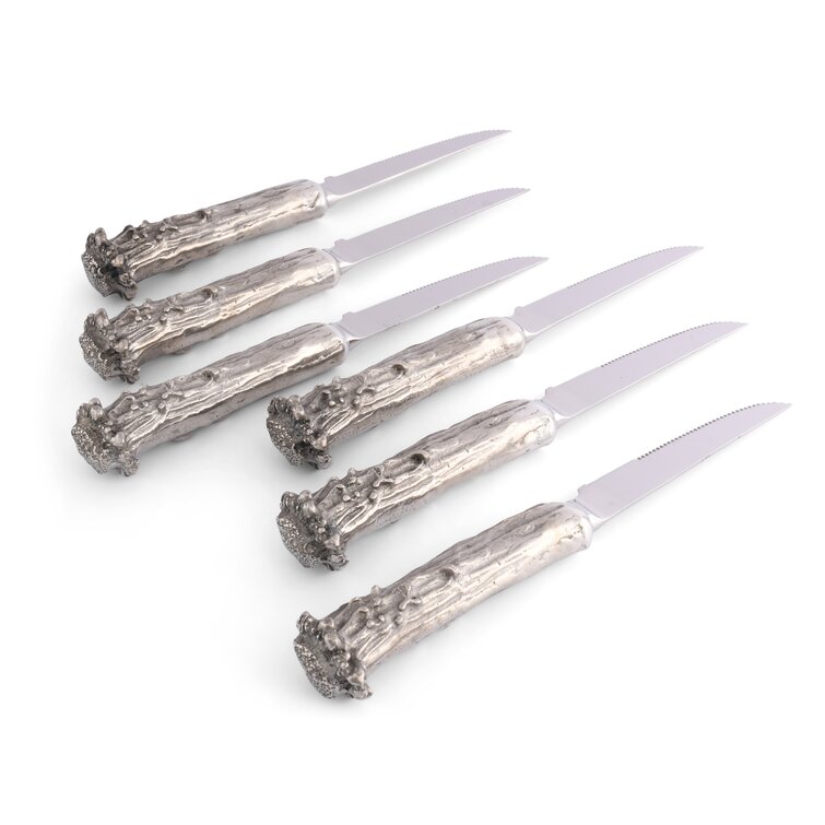 Rustic Antler Western Style Stainless Steel Steak Knife Set Of 6