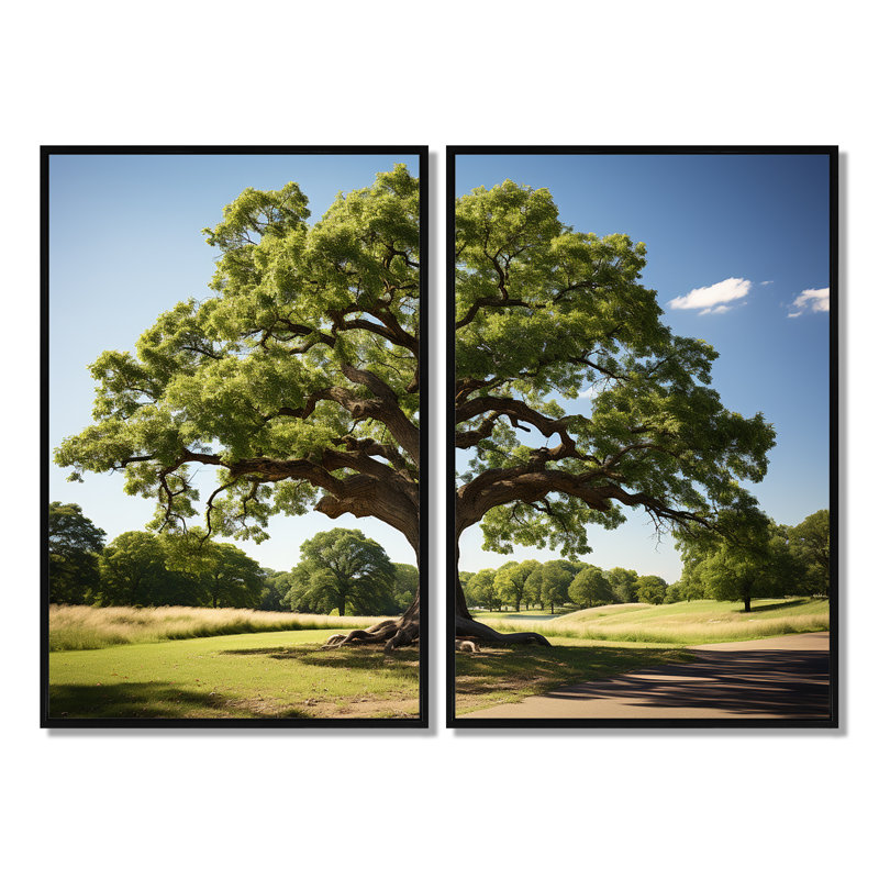 Décoration murale arbres chêne majestueux II - chêne floral, H 36 po x l 48 po, Cadre flottant, Noir
