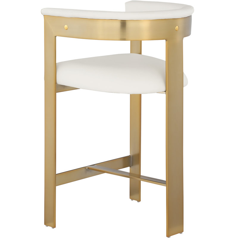 Hermi Vegan Leather Counter Stool, Cream Vegan Leather, Brushed Gold