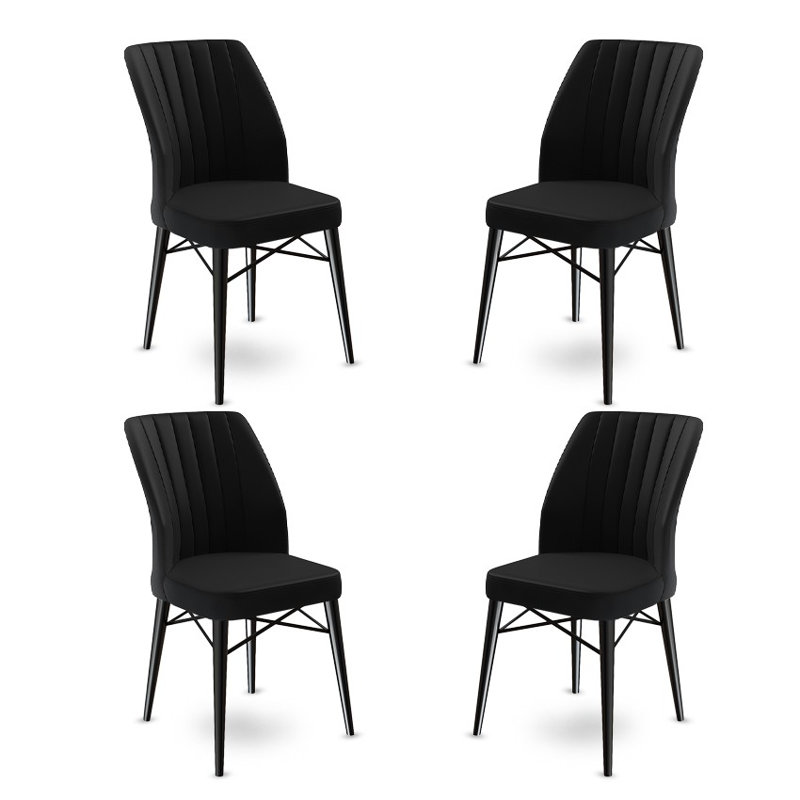 Modern Black Chair Set (4 Pieces), 17.7 x 36.6 x 16.5 inches | Durable 100% Metal Frame, Babyface Fabric, 18 DNS Foam Back & 22 DNS Foam Seat | Stylish Wooden Legs | Perfect for Dining Room & Contemporary Spaces