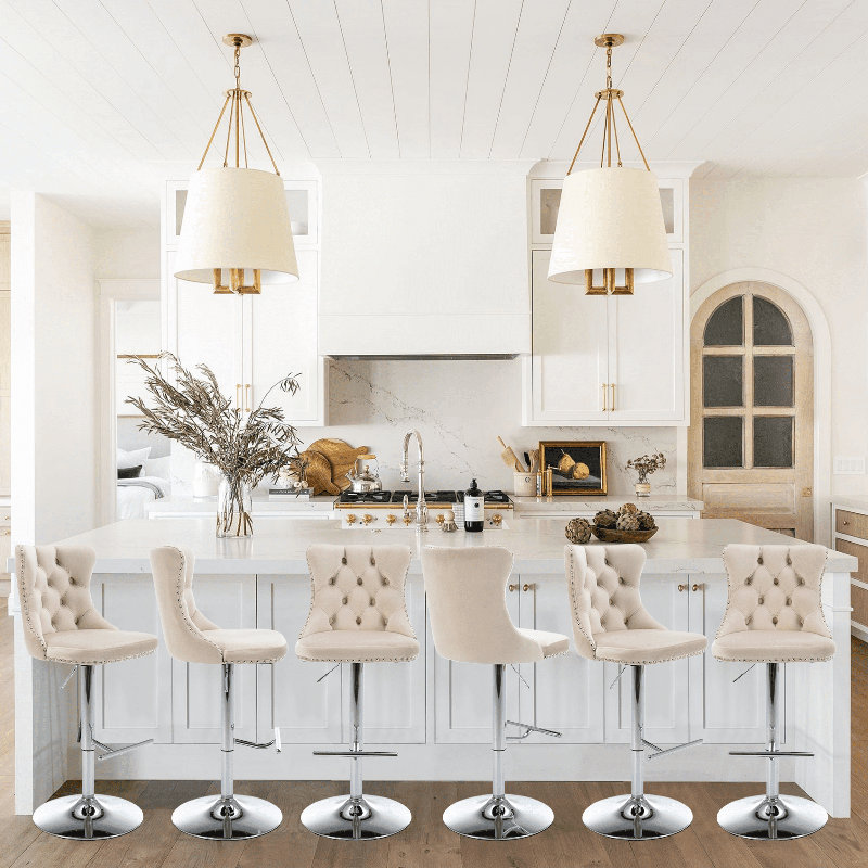 360°Swivel Adjustable Counter Height Bar Stools, Beige, 6, Sliver