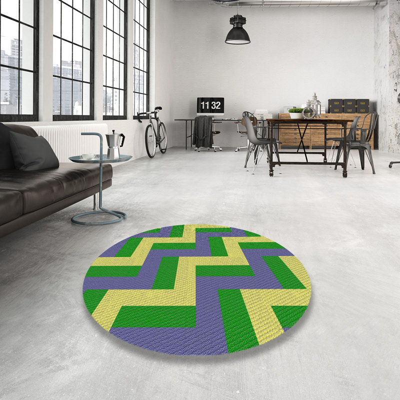 Bleu/jaune Tapis décoratif, Rond 4 pi
