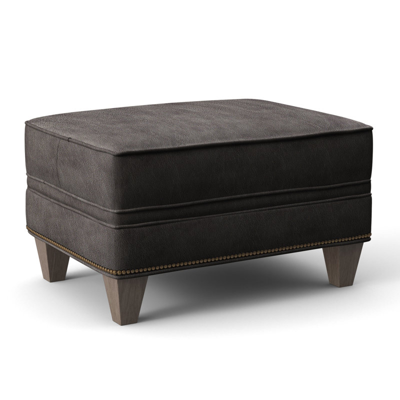 Taraval Ottoman, Aline Light Gray Stonewash Genuine Leather, Stone, Natural
