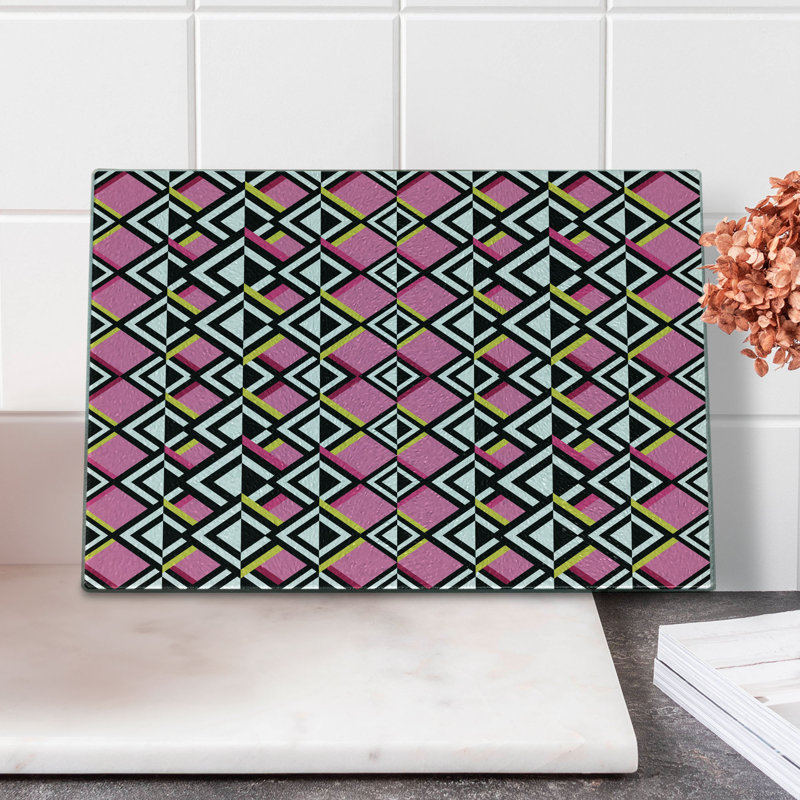 Ambesonne Geometric Tempered Glass Cutting Board Opposing Concept Multicolor