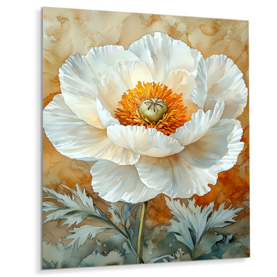 Pivoine blanche fleur de tranquillité - coquelicots, impression sur métal