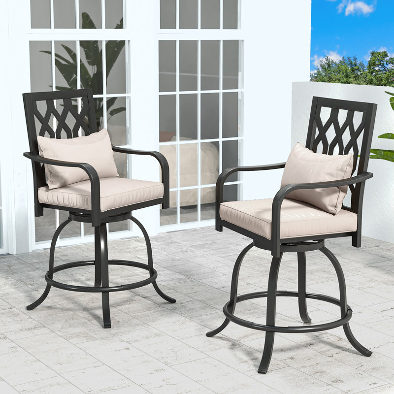 Tabouret de bar extérieur pivotant en métal avec coussin 29 po Soline, Blanc