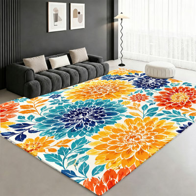 Tapis antidérapant en velours, grand motif floral éclatant, lavable à la machine, tapis décoratif, accessoire de décoration intérieure pour salon, chambre, appartement, couloir