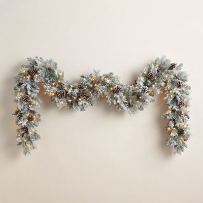 108" Frosted Pre-Lit Bristle Pine Garland