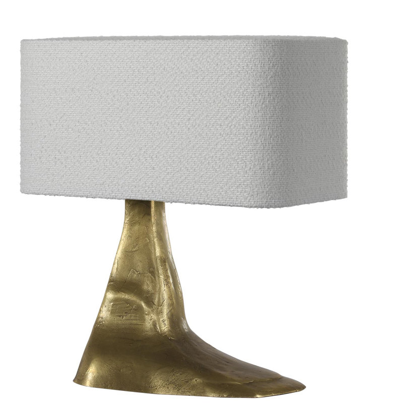 Anne-Marie Barton Terra-Forma 23" Left Table Lamp in Museum Pewter with Boucle Shade, Gold, Brass