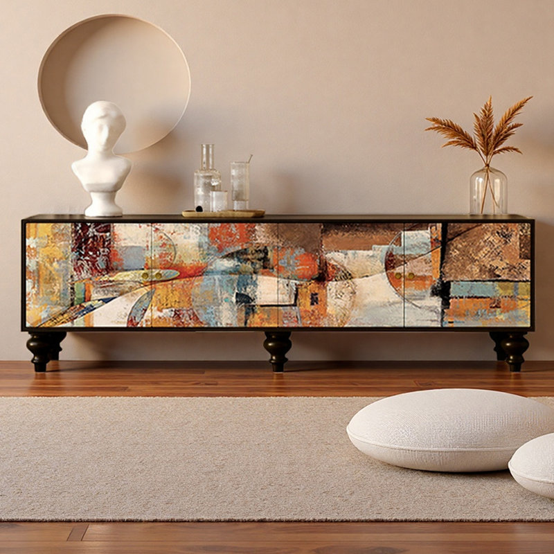 Meuble télé en pin avec panneaux à motifs, H 21,65 po x L 86,61 po x l 15,75 po