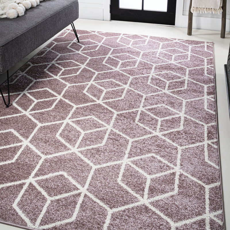Tapis rose / blanc Mashawna Blocks, Rectangle 3 pi x 5 pi