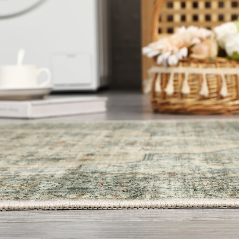 Oriental Machine Washable Rug with Rubber Backing for Living Room Durable Vintage Floor Carpet Easy-Cleaning Rug