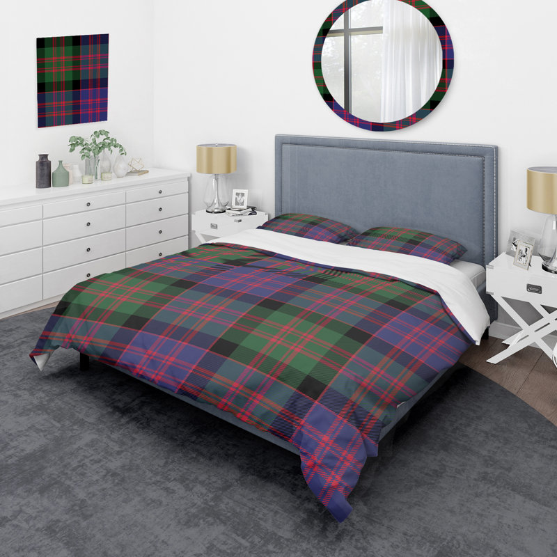 Tartan multicolore à carreaux - Ensemble de housse de couette abstrait - Microfibre de polyester