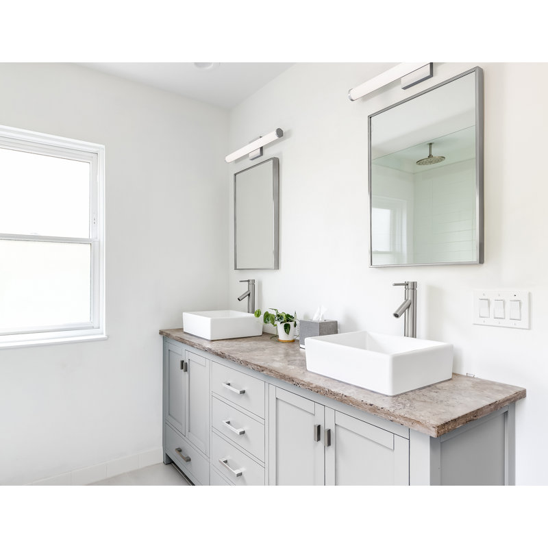 Meuble-lavabo à DEL, blanc, Nickel brossé