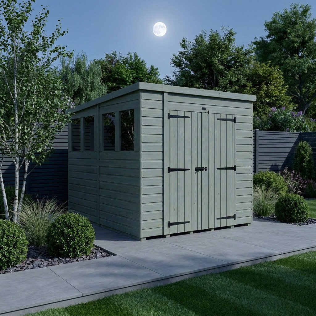 Total Sheds 6ft x 7ft Pent Garden Shed - Double Door - With Windows - Pressure Treated Timber - UK Manufactured