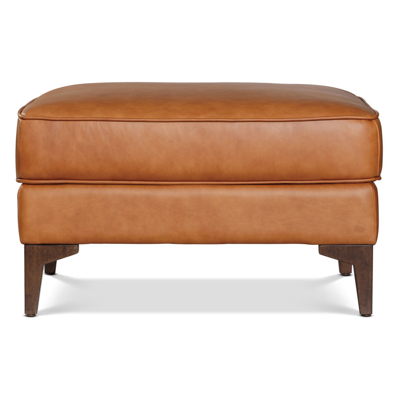 Essex Genuine Italian Leather Rectangular Ottoman, Cognac Tan