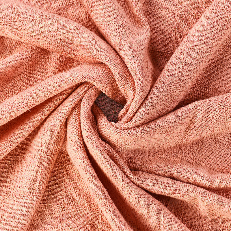 Coral Pink Organic Cotton Throw Blanket with Fringe