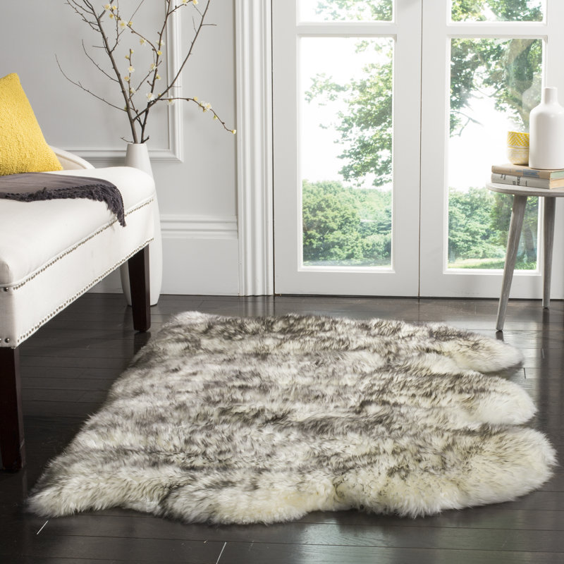 Tateos Sheep Skin Natural Sheep Skin Made Within Acid Dying Sheep Skin Animal Print Rug, Runner 2' x 8'3"