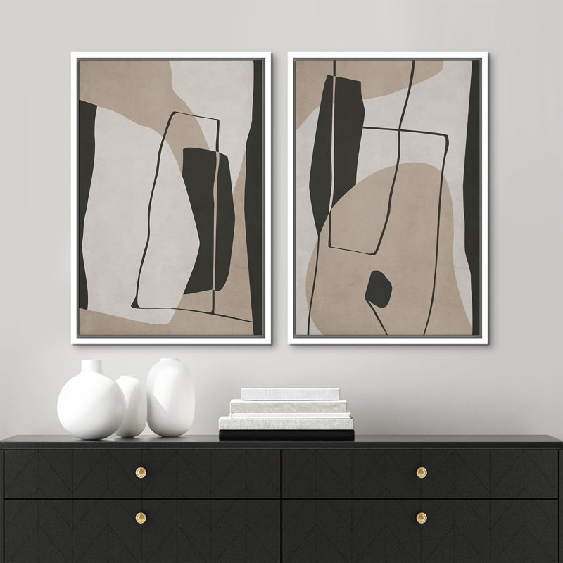 «Emerald Green Mid-Century», 2 pièces sur toile, Cadre blanc, H 36 po x l 24 po
